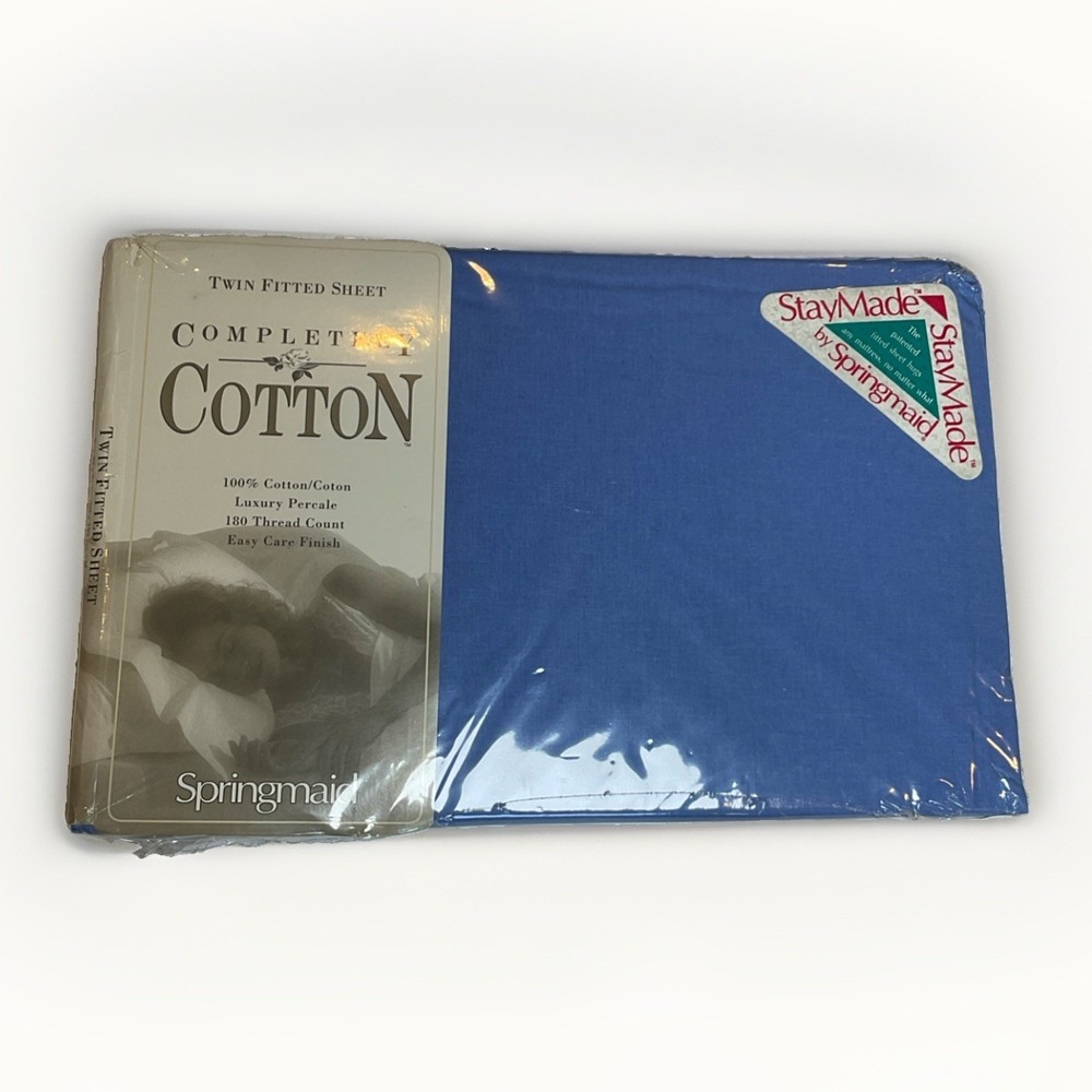 Stay made By Springmaid 100% Cotton Percale Twin Fitted Sheet Malibu Blue